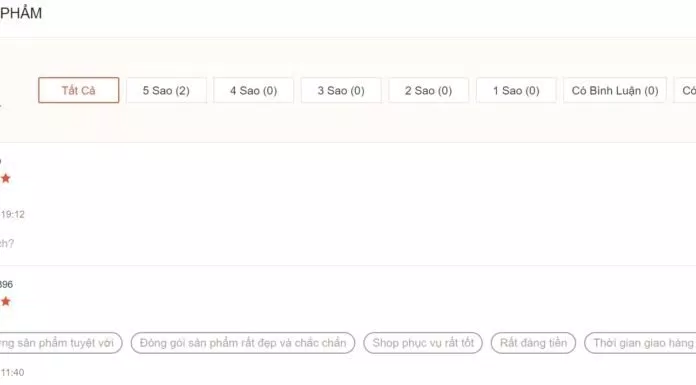 Đánh giá của khách hàng tại Shopee