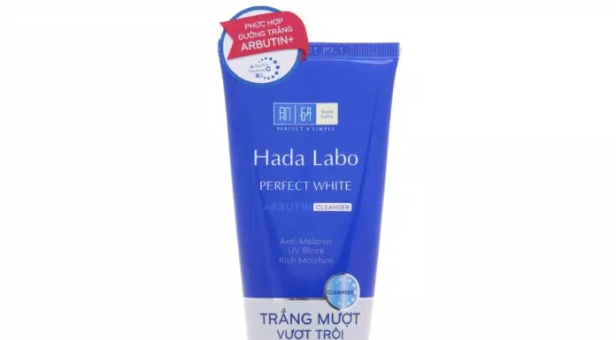 Hada Labo Perfect White Arbutin Cleanser – Tuýp màu xanh, giúp làm trắng da. (Nguồn ảnh: Internet)