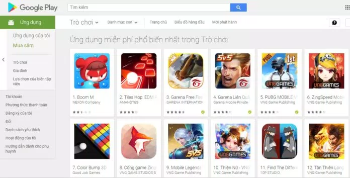 Top 1 trên game phổ biến của Google Play