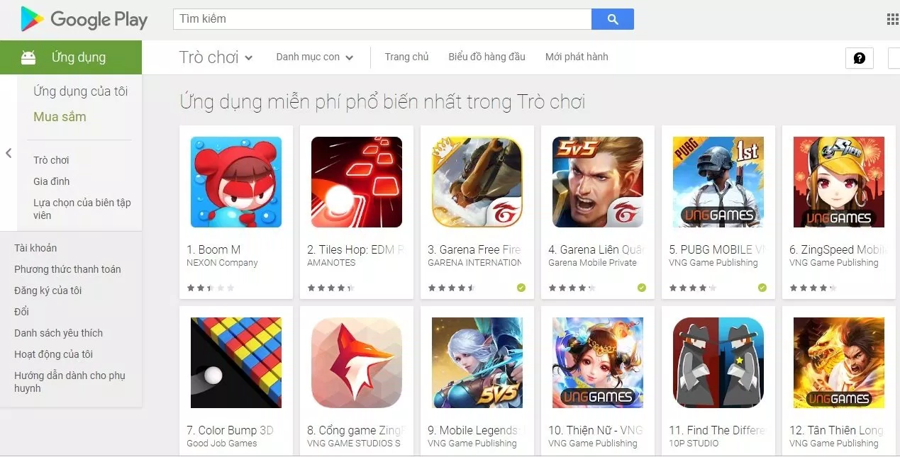 Top 1 trên game phổ biến của Google Play