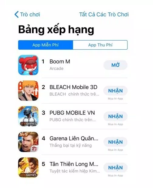 Top 1 game miễn phí trên App Store