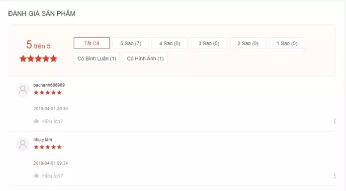 Đánh giá của khách hàng tại Shopee 
