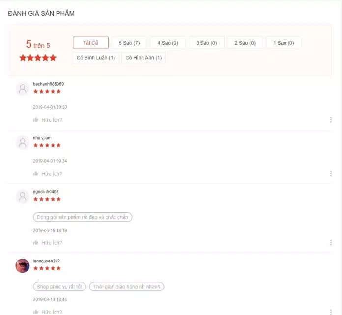 Đánh giá của khách hàng tại Shopee