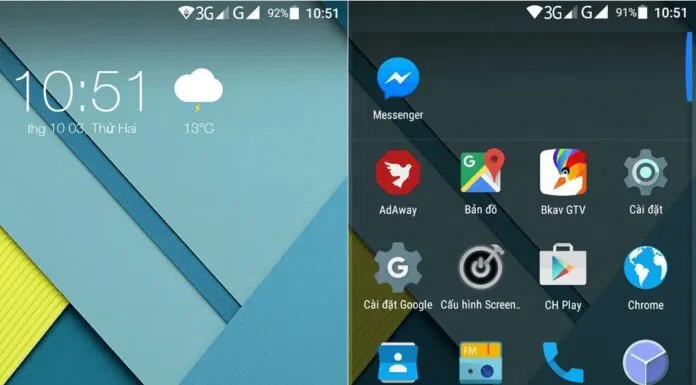 Giao diện trên Android