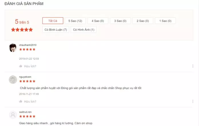 Đánh giá của khách hàng tại Shopee