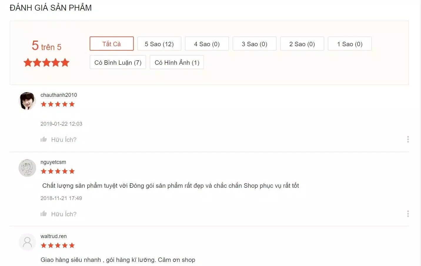 Đánh giá của khách hàng tại Shopee