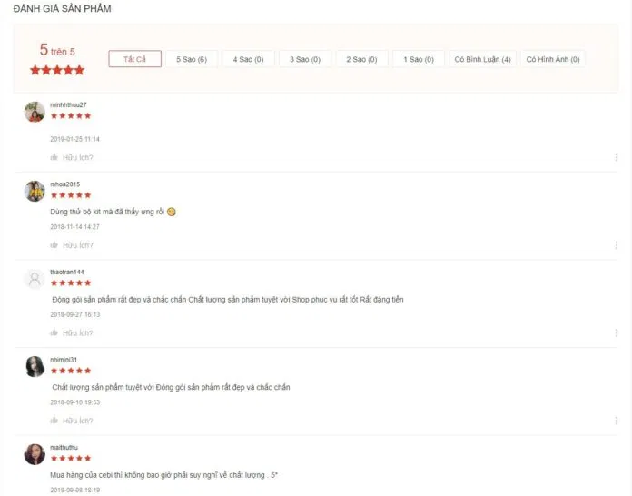 Đánh giá của khách hàng tại Shopee