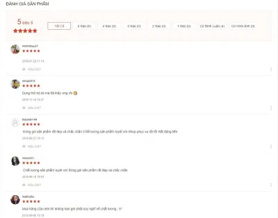 Đánh giá của khách hàng tại Shopee