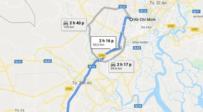 Bản đồ di chuyển từ TP.HCM đến Về Nhà Homestay bằng xe máy