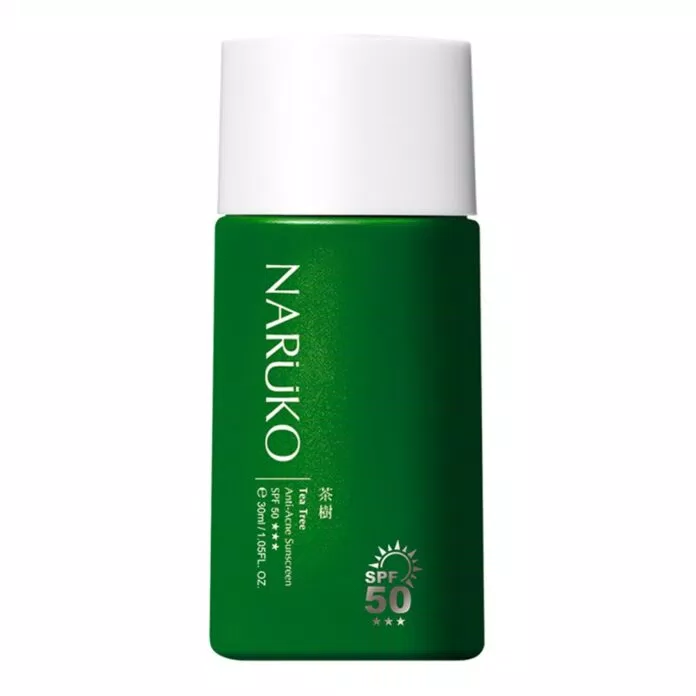 Bảng thành phần của Naruko Tea Tree Anti-Acne Sunscreen không hoàn toàn lành tính vì có cồn. (nguồn: Internet)