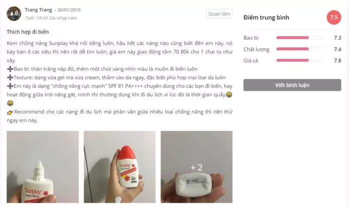 Đánh giá của khách hàng về Sunplay Super Block SPF81 PA++++ tại Sheis