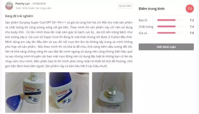 Đánh giá của khách hàng về Sunplay Super Cool SPF50+ PA++++ tại Sheis