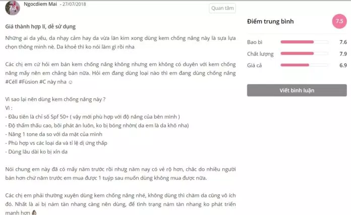 Đánh giá của khách hàng đã từng dùng sản phẩm tại Sheis