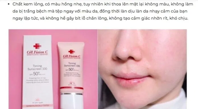 Đánh giá của khách hàng đã sử dụng kem chống nắng Cell Fusion C Toning 100 SPF 50+ PA++++. (Nguồn: Internet)