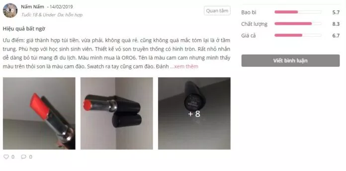Khách hàng đánh giá son Kiss Lover Style Matte trên Sheis. (Nguồn: BlogAnChoi)