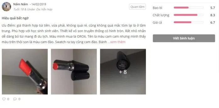 Khách hàng đánh giá son Kiss Lover Style Matte trên Sheis. (Nguồn: BlogAnChoi)