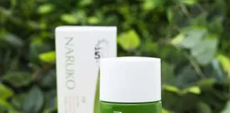 Naruko Tea Tree Anti-Acne Sunscreen có thiết kế tương tự hầu hết các sản phẩm thuộc dòng tràm trà. (nguồn: Internet)