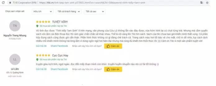 Phản hồi tích cực của các độc giả trên Tiki (Nguồn ảnh: BlogAnChoi)