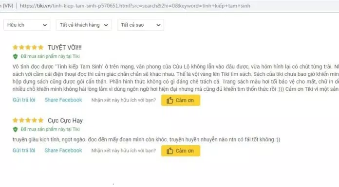 Phản hồi tích cực của các độc giả trên Tiki (Nguồn ảnh: BlogAnChoi)