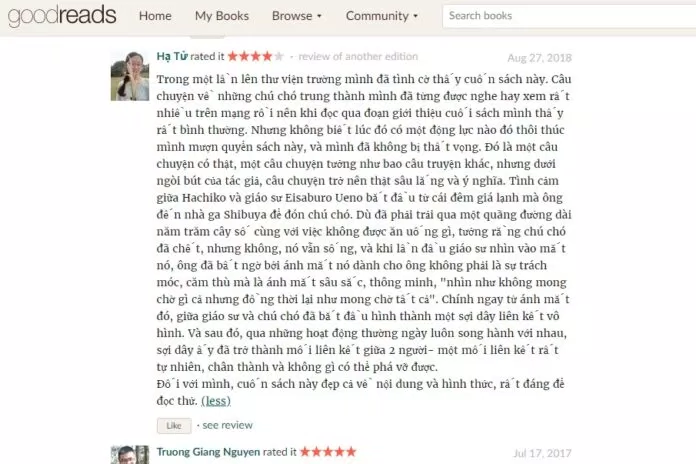 Một bạn độc giả trải lòng sau khi đọc Hachiko - Chú Chó Đợi Chờ (Nguồn ảnh: BlogAnChoi)
