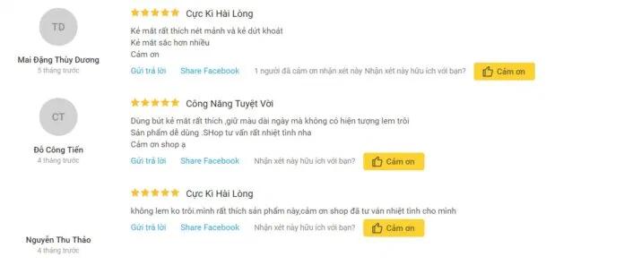 Đánh giá của khách hàng tại Tiki