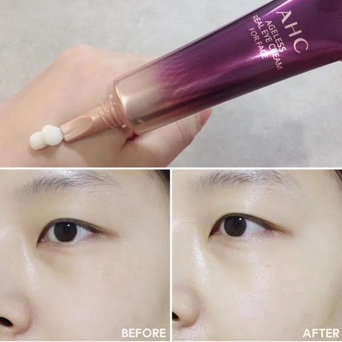 AHC Ageless Real Eye Cream For Face giúp cho vùng da mắt căng và mịn màng thấy rõ. (nguồn: Internet)
