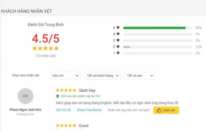 Đánh giá về cuốn sách Từ Vựng Tiếng Anh Thực Hành trên trang Tiki đánh giá