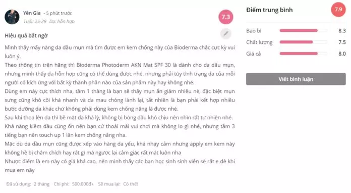 Đánh giá của khách hàng đã từng dùng sản phẩm