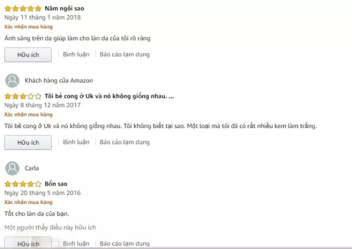 Đánh giá của khách hàng đã sử dụng sản phẩm trên trang Amazon (nguồn: BlogAnChoi).