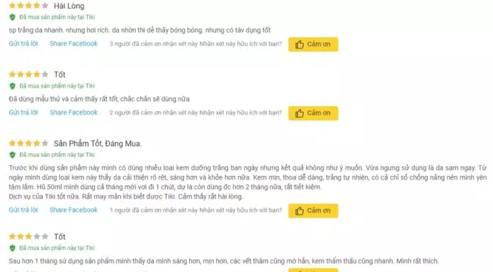 Đánh giá sản phẩm của khách hàng trên trang Tiki (ảnh: BlogAnChoi).