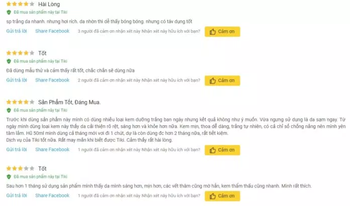 Đánh giá sản phẩm của khách hàng trên trang Tiki (ảnh: BlogAnChoi).