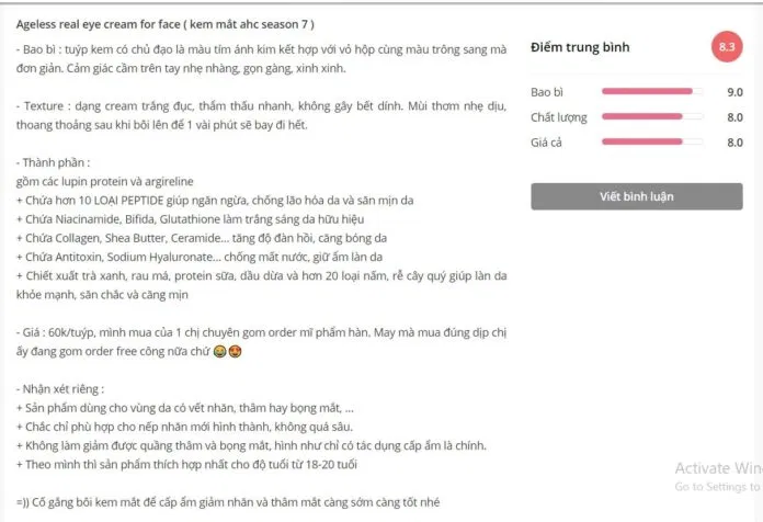 Đánh giá của khách hàng trên Sheis. (nguồn: BlogAnChoi)