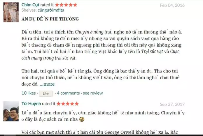 Lời ca ngợi Chuyện Ở Nông Trại từ độc giả ( Nguồn: Internet)