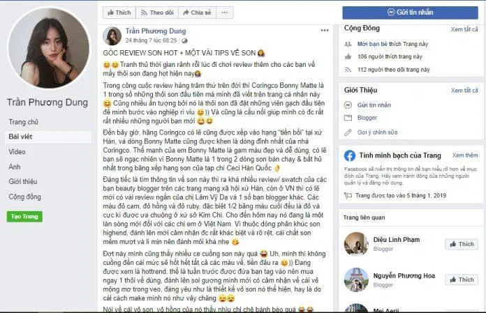 Đánh giá của bạn Phương Dung về dòng son này - cô nàng rất hài lòng về sản phẩm và cho biết dòng son được đánh giá rất cao tại Hàn Quốc (Nguồn: BlogAnChoi)