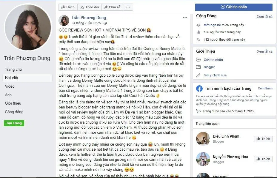 Đánh giá của bạn Phương Dung về dòng son này - cô nàng rất hài lòng về sản phẩm và cho biết dòng son được đánh giá rất cao tại Hàn Quốc (Nguồn: Fanpage Trần Phương Dung) Đánh giá của bạn Phương Dung về dòng son này - cô nàng rất hài lòng về sản phẩm và cho biết dòng son được đánh giá rất cao tại Hàn Quốc (Nguồn: BlogAnChoi)