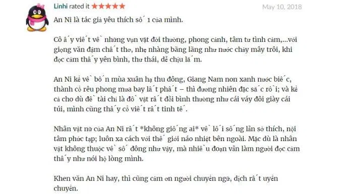 An Ni Bảo Bối là tác giả yêu thích số 1 của độc giả Linhi