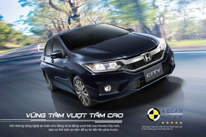 Xe Honda City 2019 được đánh giá 5 sao cao nhất về mức độ an toàn của tổ chức đánh giá xe mới Đông Nam Á (ảnh : Honda Vietnam)