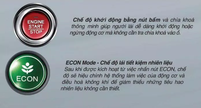 Chế độ khởi động bằng nút bấm & ECON Mode chế độ tiết kiệm nhiên liệu trên xe Honda City 2019 (ảnh : Honda Vietnam)