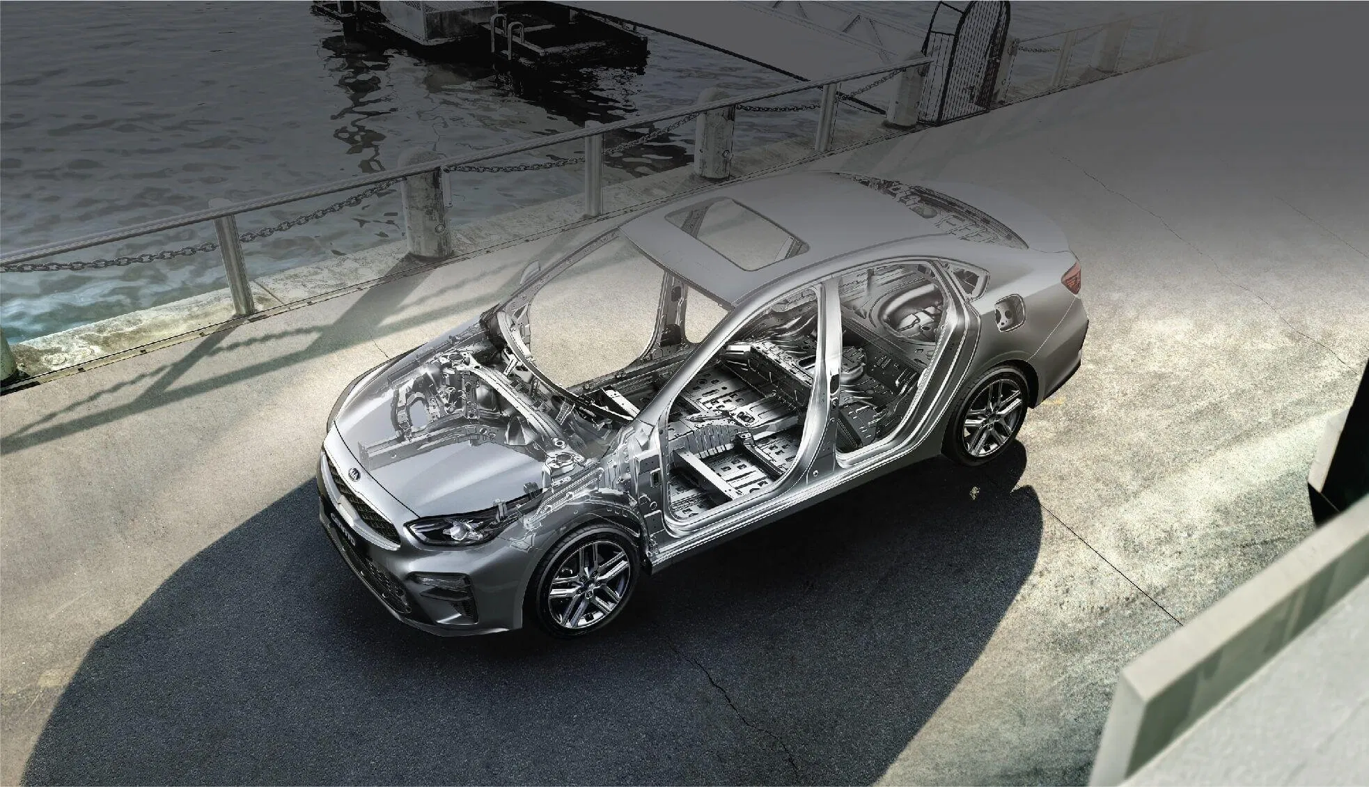 Kia All-New Cerato được tăng cường độ cứng thân xe với tỷ lệ thép cường lực đến 54% so với phiên bản 2018 đổ về trước. Điều này mang lại cho KIA Cerato All New một khung gầm chắc chắn hơn, cảm giác lái tốt hơn, xe đi đầm chắc hơn và cách âm tốt hơn. Khung chắn trước và sau sử dụng thép kết cấu hộp có khả năng giảm lực va chạm và đảm bảo an toàn cabin xe.