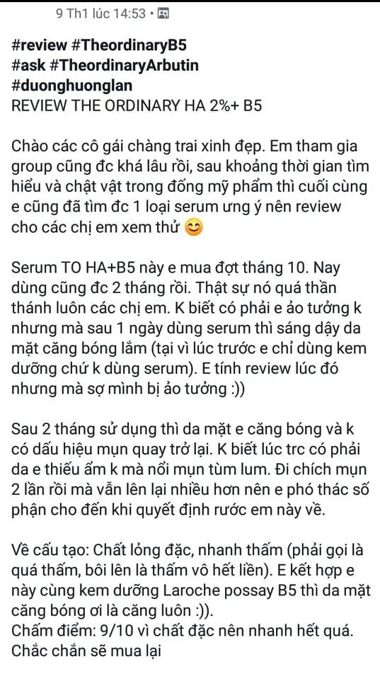 The Ordinary HA và B5 đã nhận được những review rất tốt (Nguồn: BlogAnChoi) The Ordinary HA và B5 đã nhận được những review rất tốt (Nguồn: BlogAnChoi)