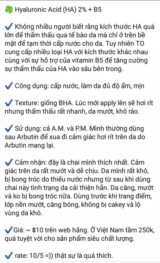 The Ordinary HA và B5 đã nhận được những review rất tốt (Nguồn: BlogAnChoi)