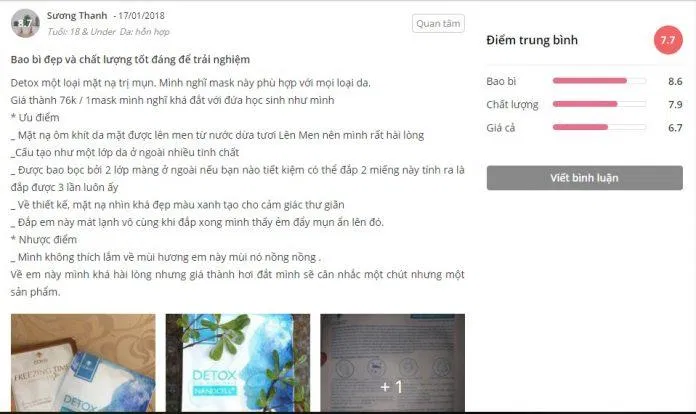 Mặt nạ sinh học tế bào gốc Coko Detox được đánh giá rất tốt trên trang Sheis (Ảnh: BlogAnChoi)