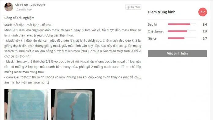 Mặt nạ sinh học tế bào gốc Coko Detox được đánh giá rất tốt trên trang Sheis (Ảnh: BlogAnChoi)