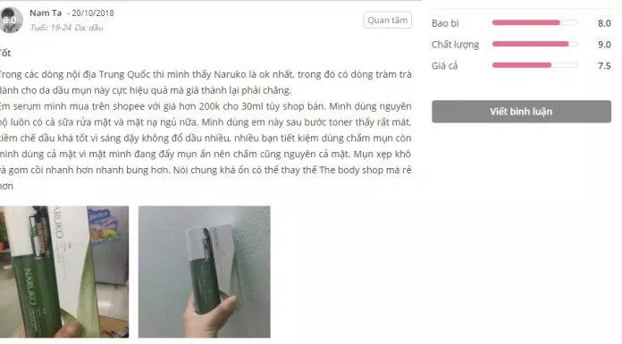 Toner trị mụn Naruko tràm trà Tea Tree Shine Control & Blemish Clear được đánh giá rất cao bởi người sử dụng (Nguồn: Sheis) Review nước hoa hồng trị mụn Naruko Tea Tree Shine Control and Blemish Clear Toner - BlogAnChoi