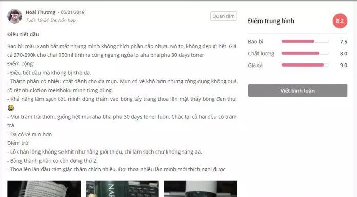 Đánh giá của khách hàng trên trang Sheis (Nguồn: BlogAnChoi) Review nước hoa hồng trị mụn Naruko Tea Tree Shine Control and Blemish Clear Toner - BlogAnChoi