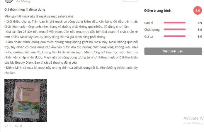 Đánh giá của khách hàng trên Sheis. (ảnh: BlogAnChoi)
