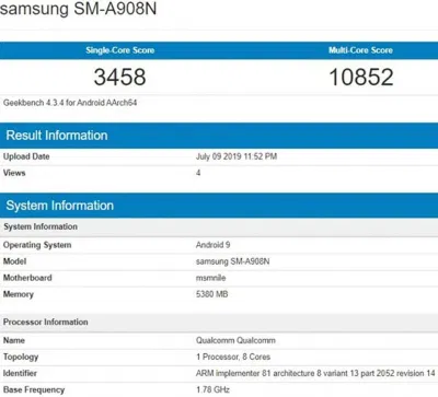 galaxy a90 5g Galaxy A90 5G đạt điểm số đáng kinh ngạc trong Geekbench. Ảnh: internet