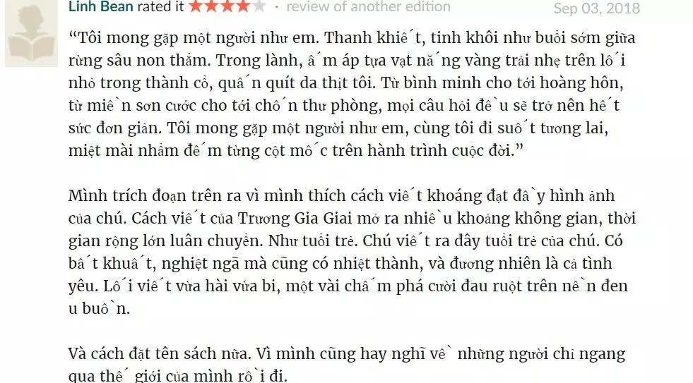 Độc giả Linh Bean đã đánh giá 4 sao cho cuốn tản văn này