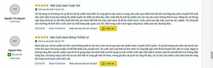 Nhận xét của độc giả TIKI - Nguồn: Internet