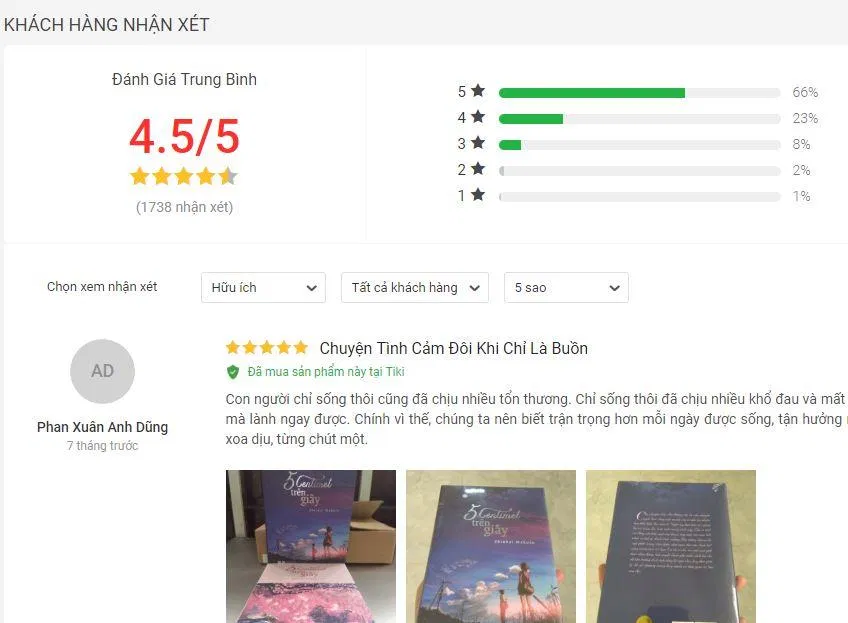 Đánh giá về cuốn sách 5 Centimet Trên Giây đánh giá